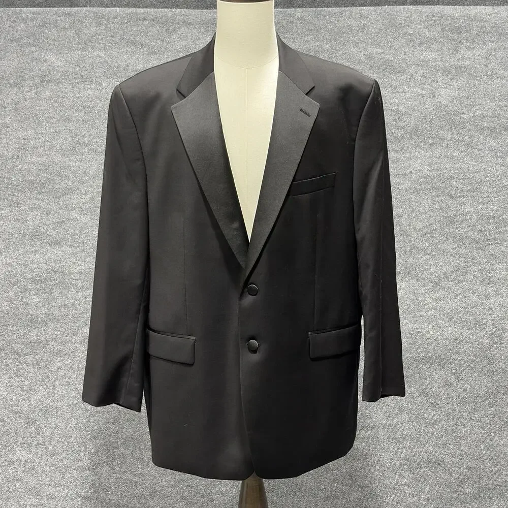 Woolmark Tuxedo Jacket Mens 48 Black Wool Satin Lapel 2 Button Formal Wedding